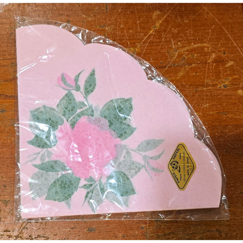 Vintage 1950s Japanese Rice Paper Napkins Pink Rose Decoupage Ephemera Sealed